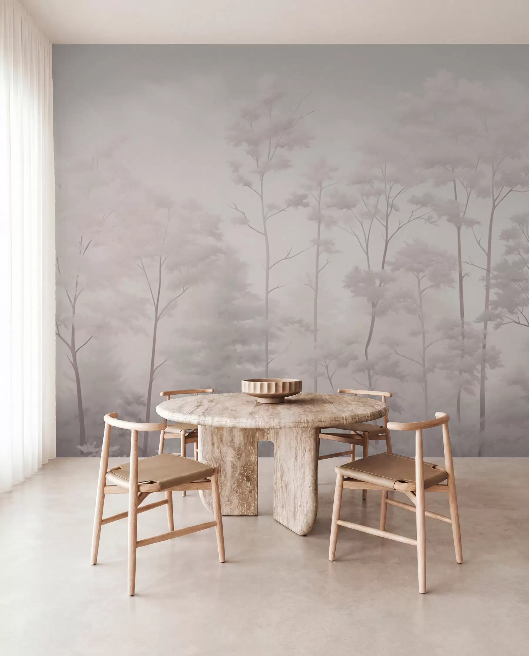 wall murals Trendy forest in delicate light pastel colors w03525
