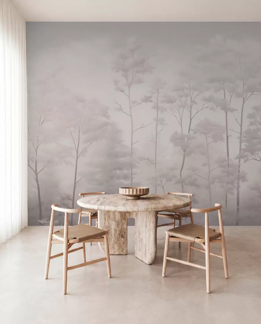 wall murals Trendy forest in delicate light pastel colors w03525