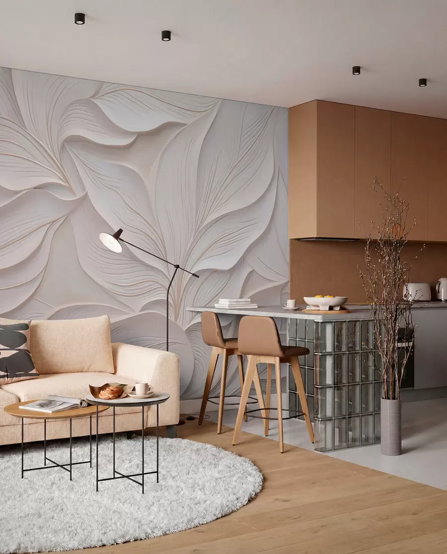 wall murals Delicate foliage in the style of bas-relief w03520