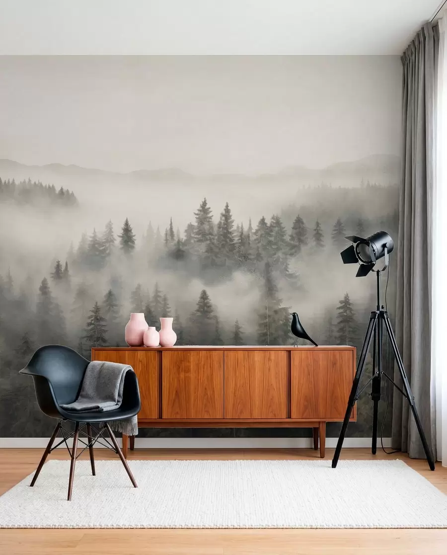 wall murals Foggy coniferous forest w03524