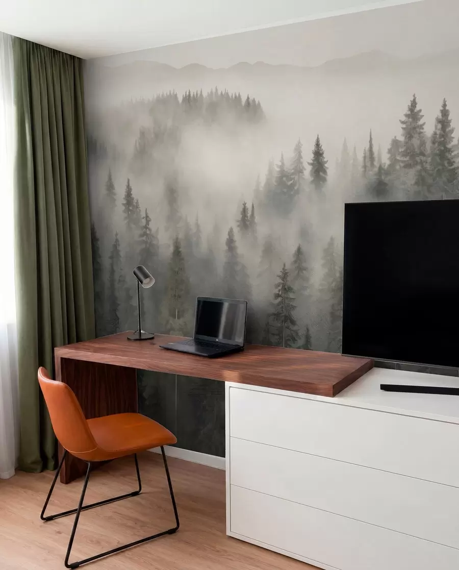 wall murals Foggy coniferous forest w03524