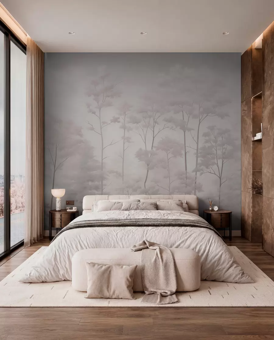 wall murals Trendy forest in soft pastel colors w03525v1