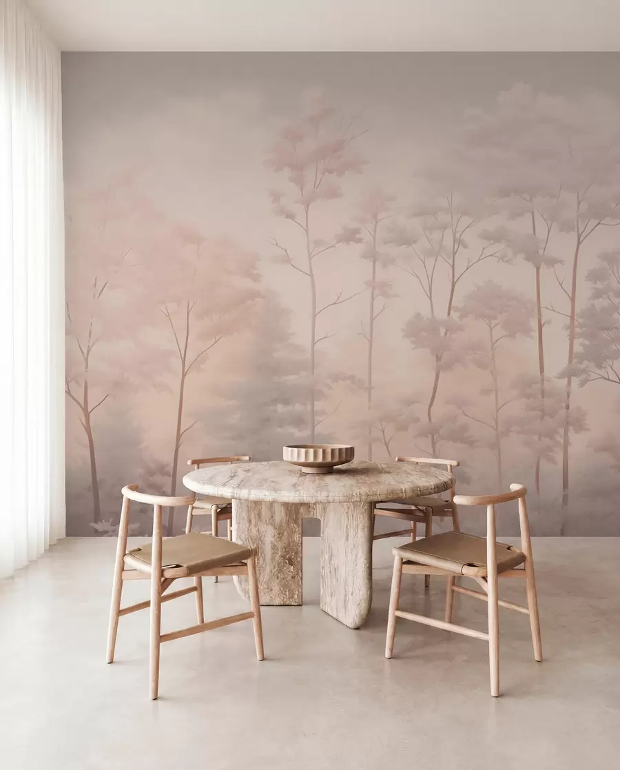 wall murals Trendy forest in soft pastel colors w03525v1