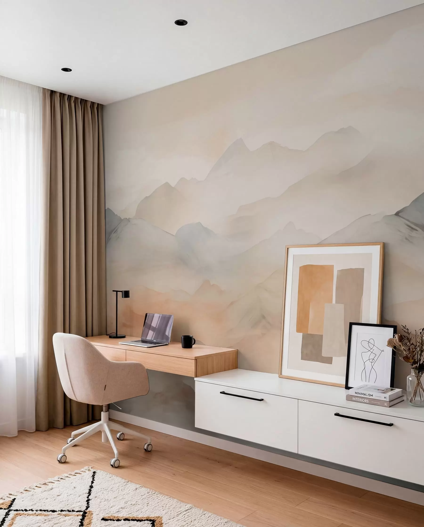 wall murals Misty mountains in soft colors w03535