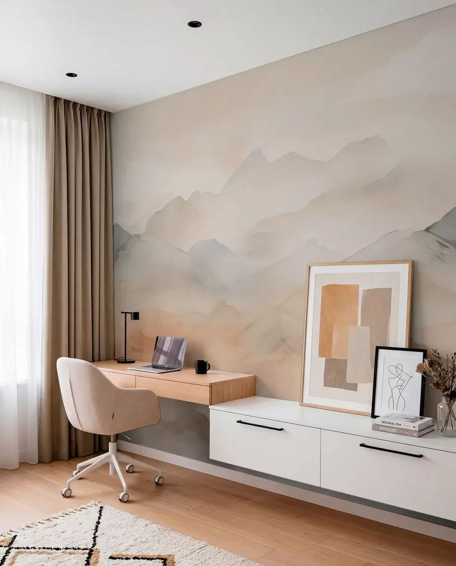 wall murals Misty mountains in soft colors w03535