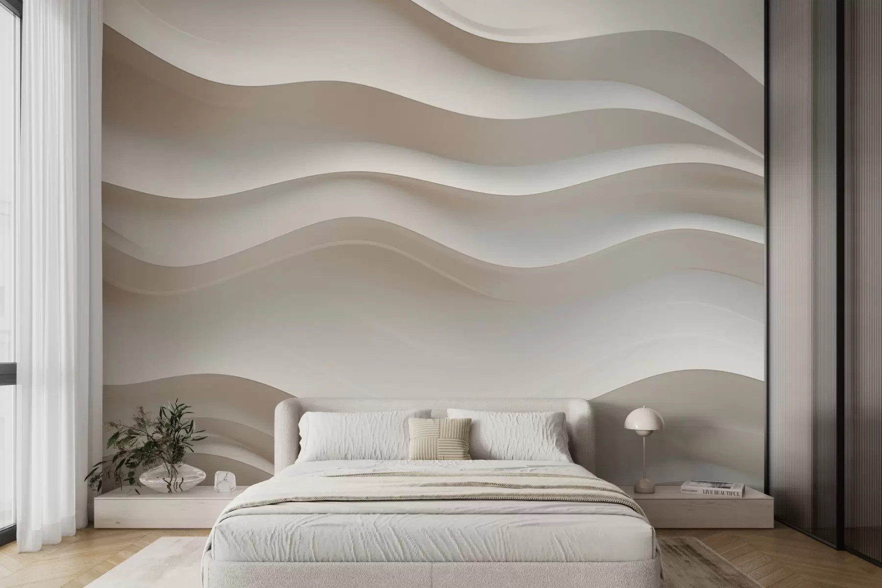 wall murals 3D white and gray waves w08939