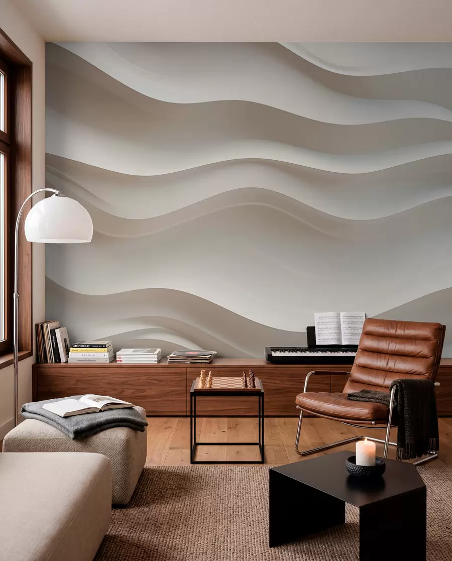 wall murals 3D white and gray waves w08939
