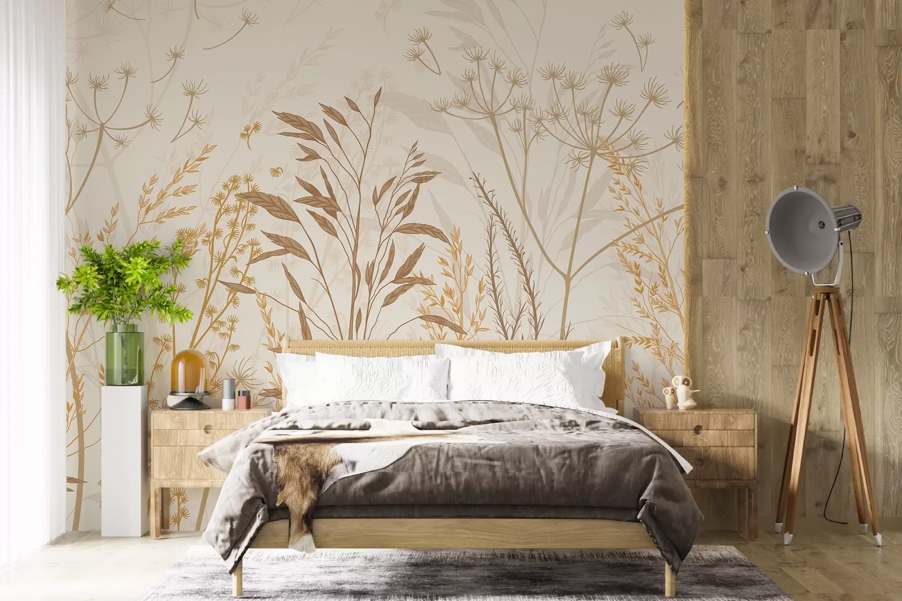wall murals Wild Grasses in Soft Natural Shades w03541