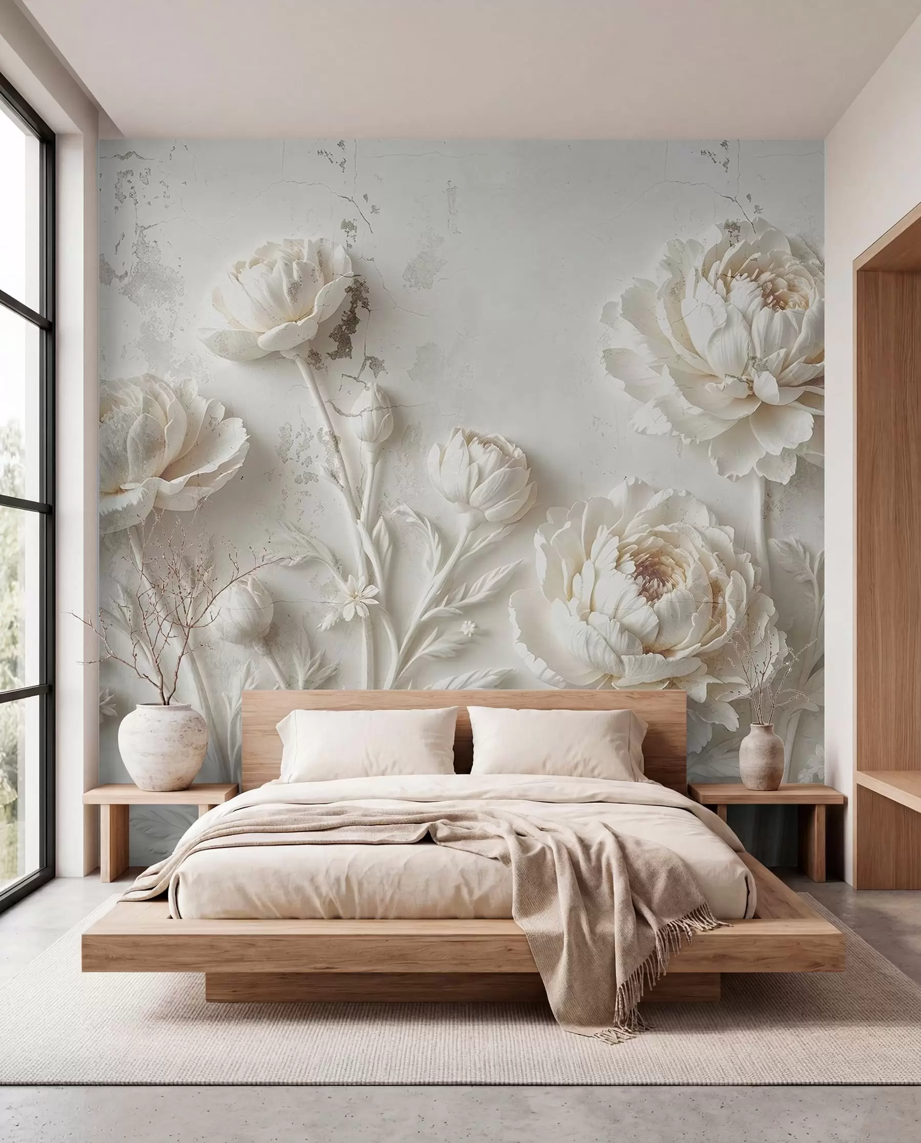 wall murals Flowers on a concrete background grunge style w03553