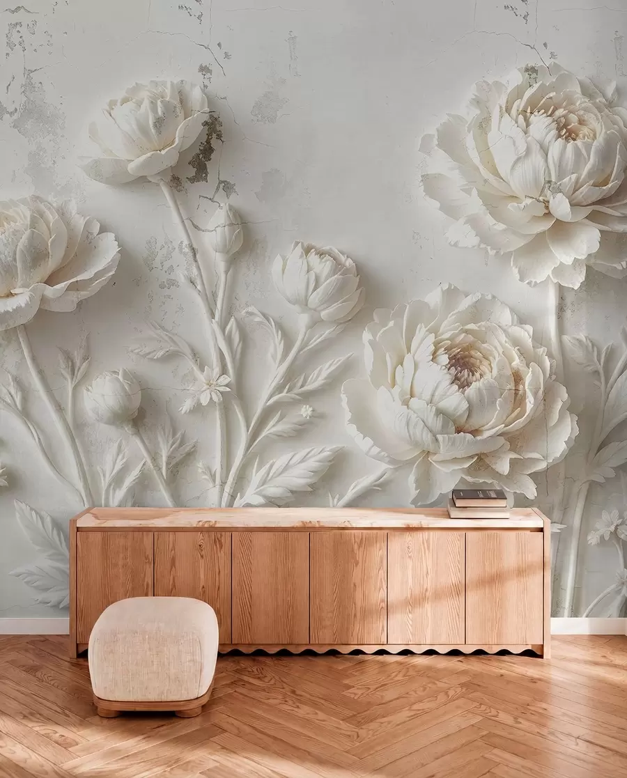 wall murals Flowers on a concrete background grunge style w03553