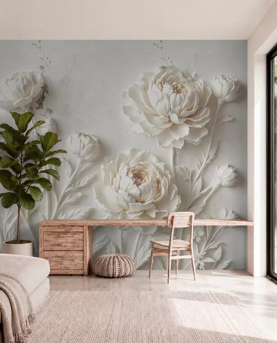 wall murals Flowers on a concrete background grunge style w03553