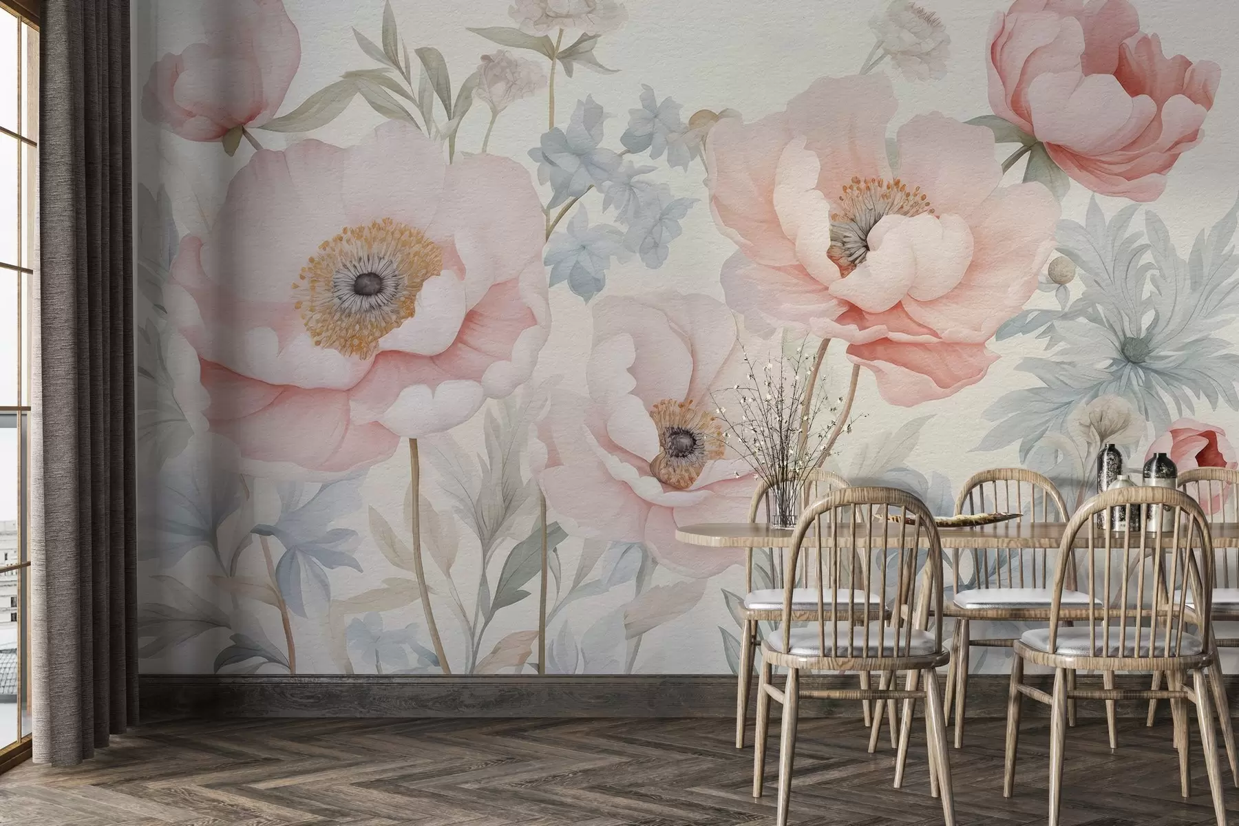 wall murals Watercolor painted bouquet of flowers w03555