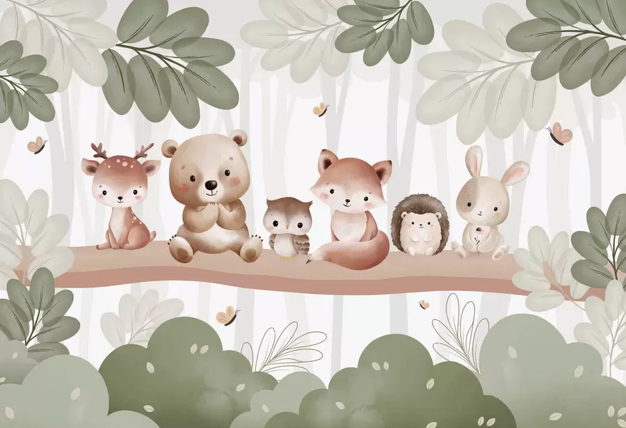 wall murals Cute animals in the forest w03411