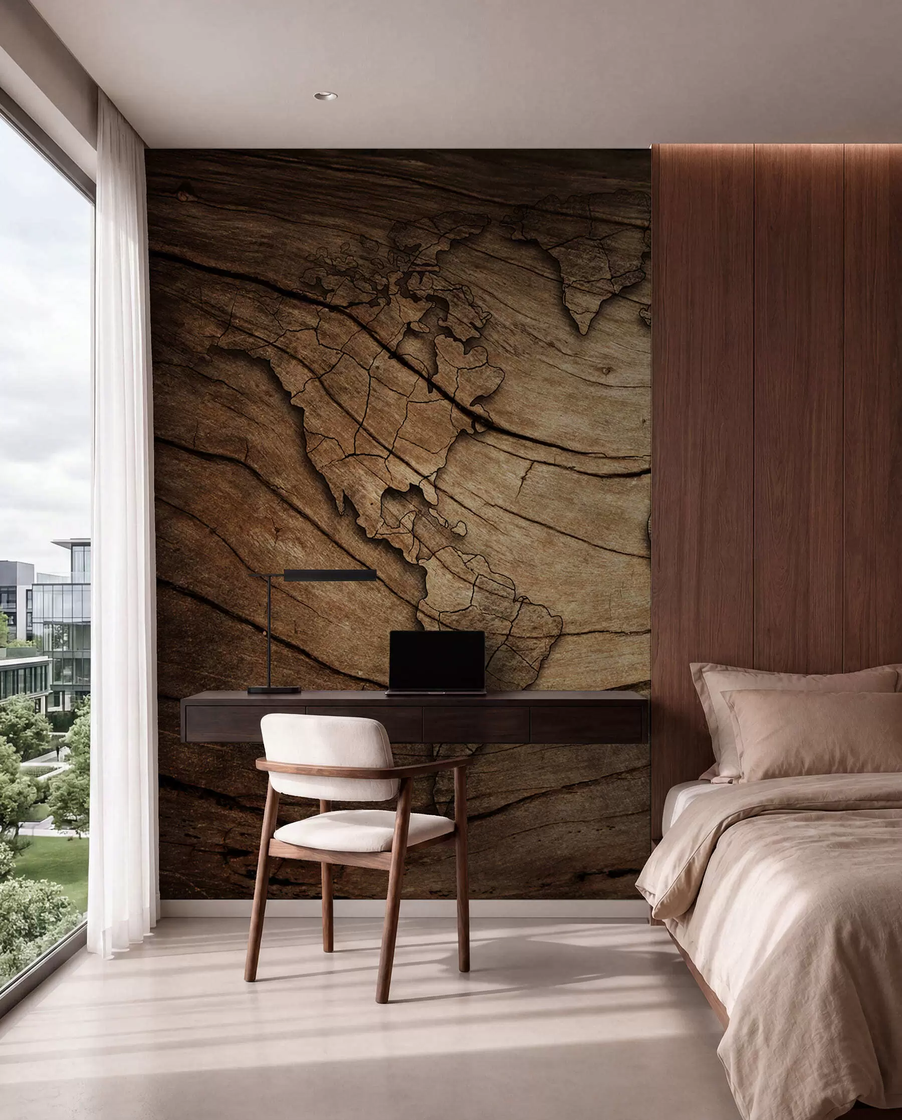 wall murals World Map in Wood Grain u53146
