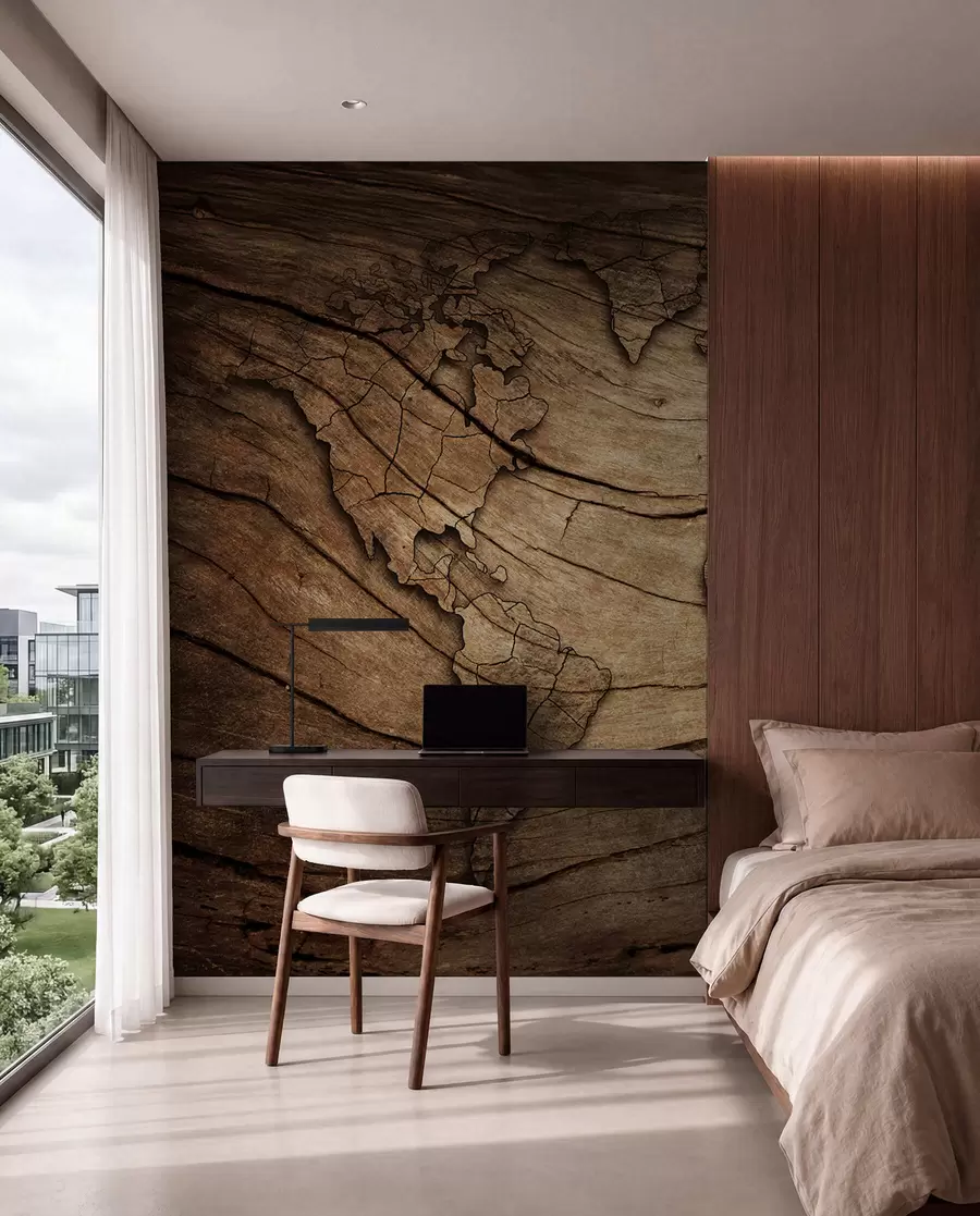 wall murals World map on wood u53146