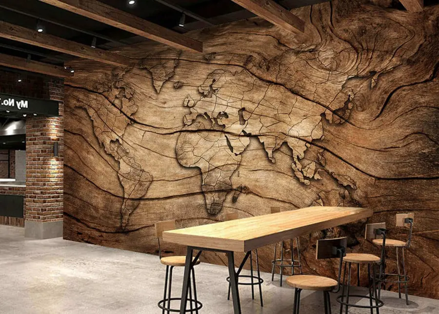 wall murals World map on wood u53146