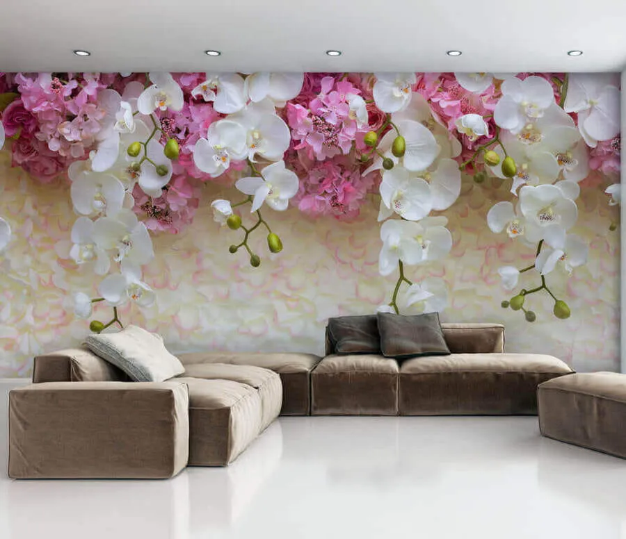 wall murals Pink and white flowers on petals u57056