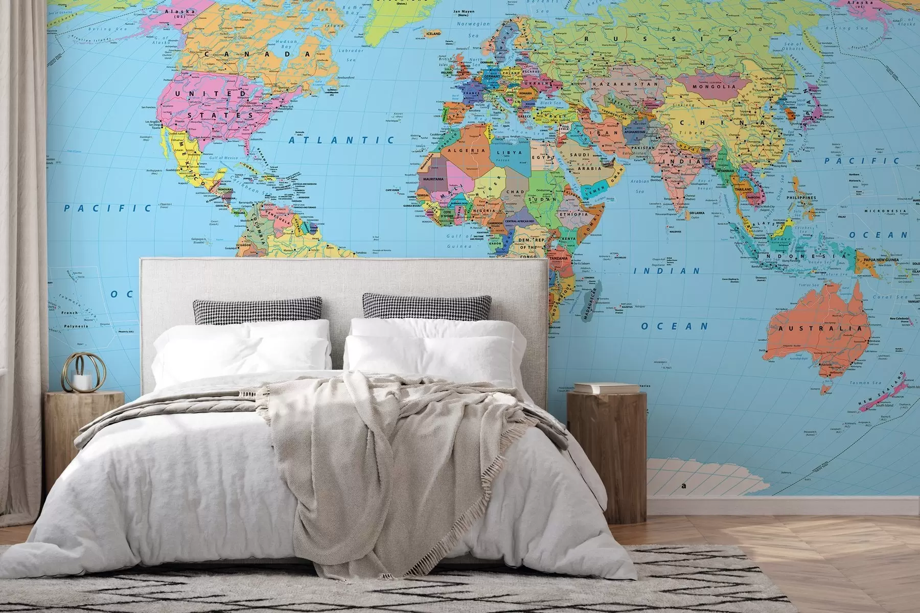 wall murals World map with country flags u60137