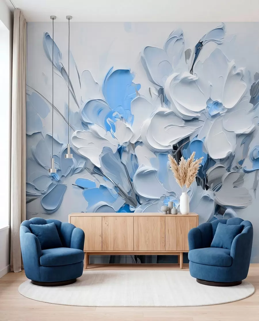 wall murals Abstract volumetric flowers in oil painting style w03582v1