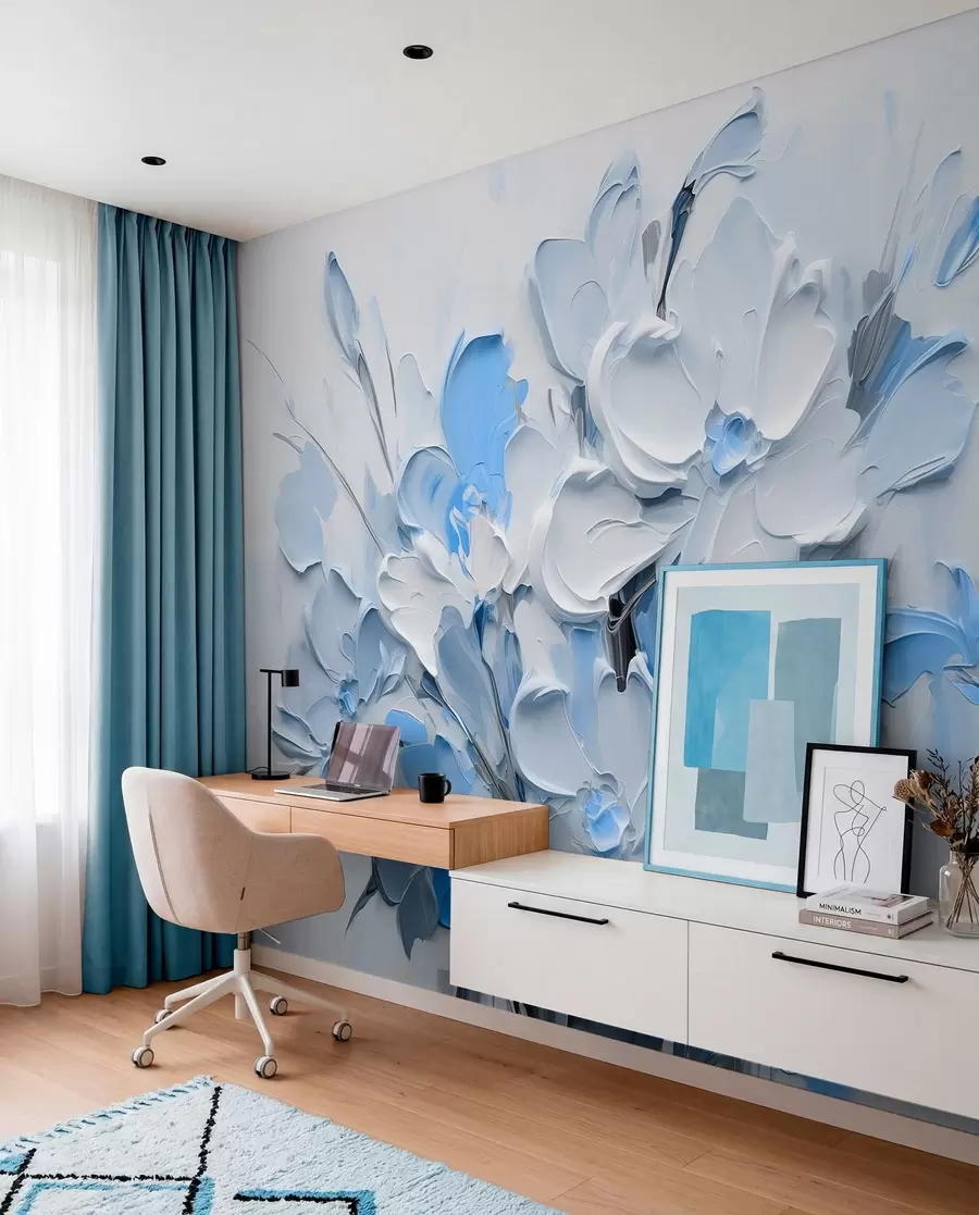 wall murals Abstract volumetric flowers in oil painting style w03582v1
