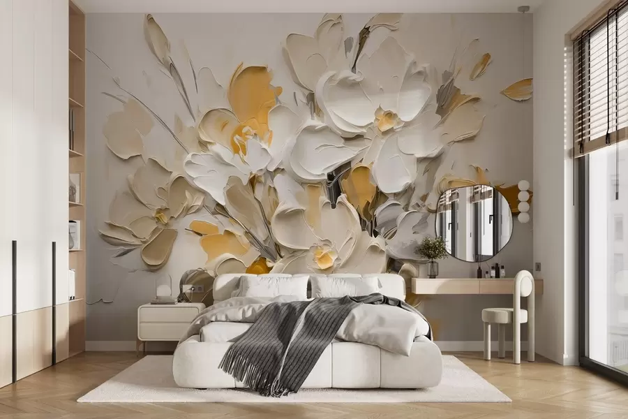 wall murals Abstract volumetric flowers in oil painting style w03582v2