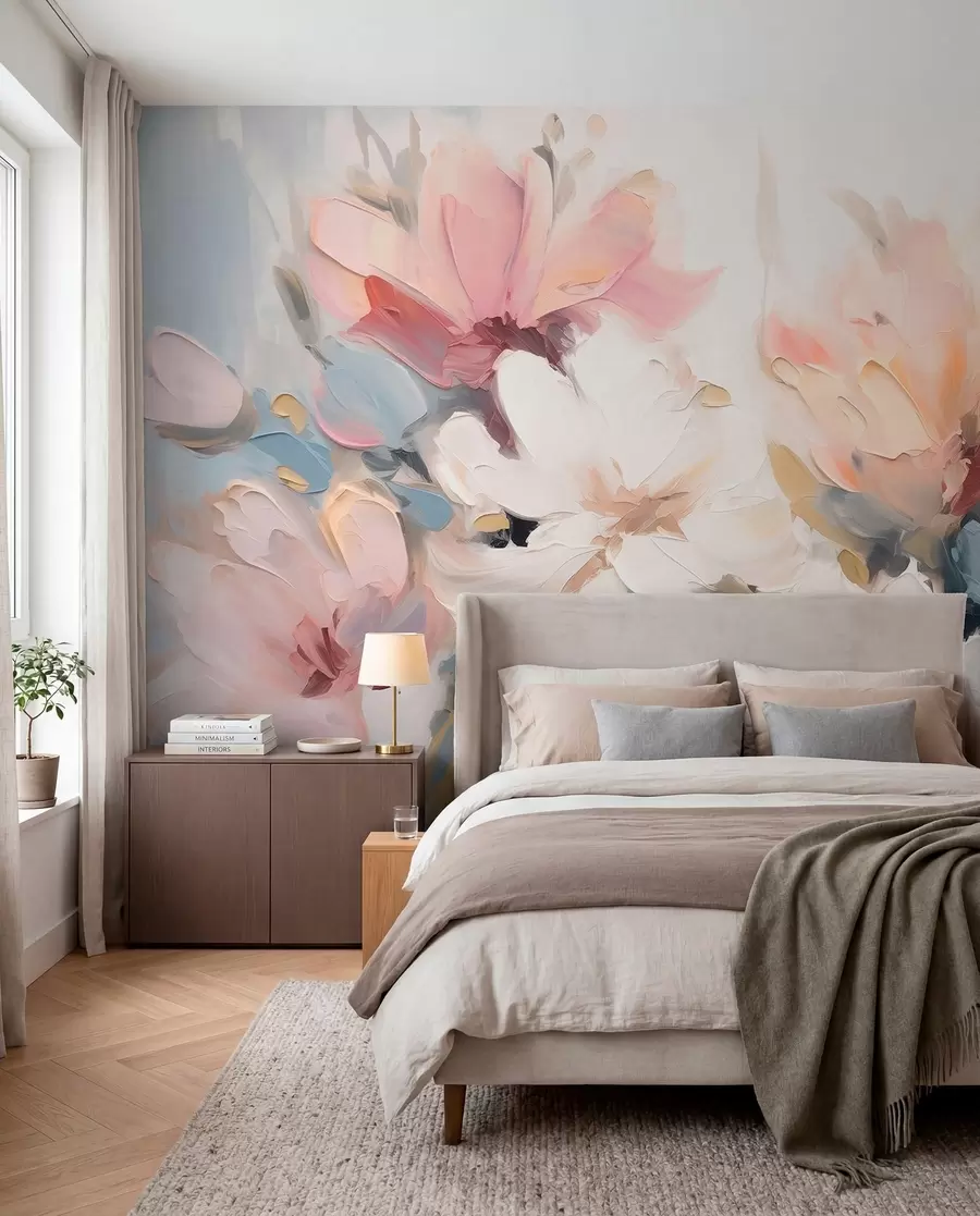 wall murals Abstract flowers in oil painting style in soft tones w03575