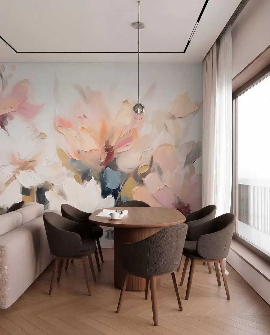 wall murals Abstract flowers in oil painting style in soft tones w03575