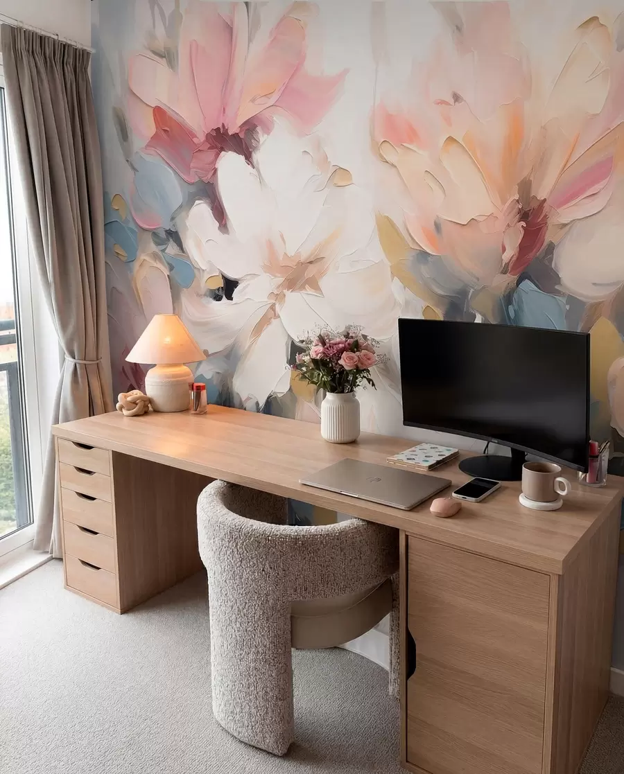 wall murals Abstract flowers in oil painting style in soft tones w03575