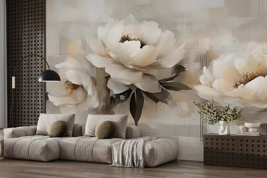 wall murals White Abstract Vintage Peonies w03581