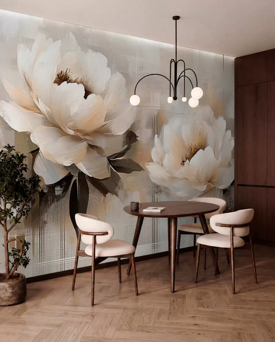 wall murals White Abstract Vintage Peonies w03581