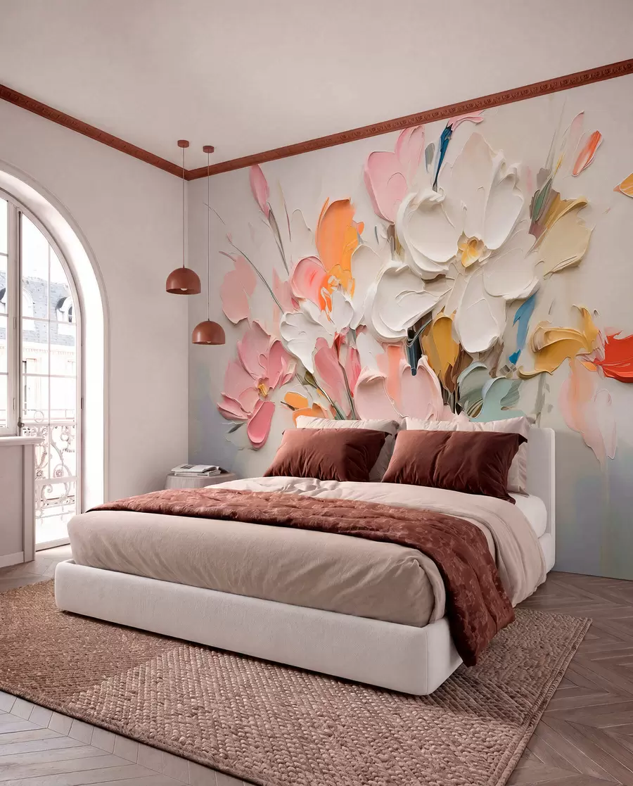 wall murals Abstract volumetric flowers in oil painting style w03582