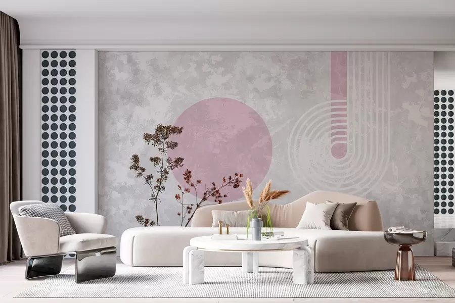 wall murals grunge modern geometry with dried flowers w03459