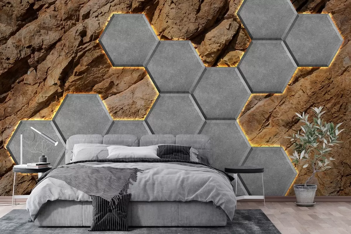 wall murals imitation of concrete fires on the background of a rock w03456