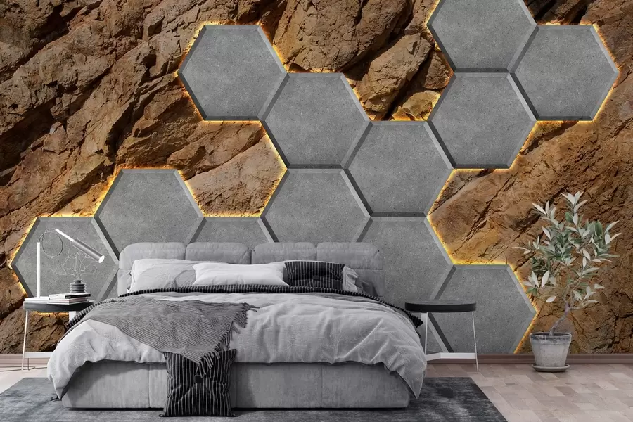 wall murals imitation of concrete fires on the background of a rock w03456