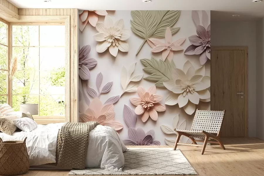 wall murals 3D floral relief in the form of a paper composition w08958