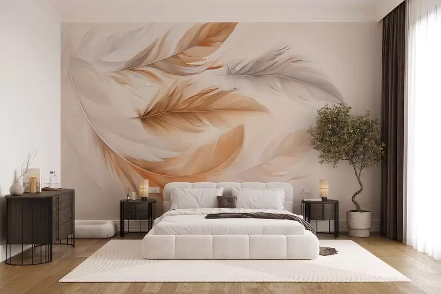 wall murals Floating airy brown-gray feathers w08968