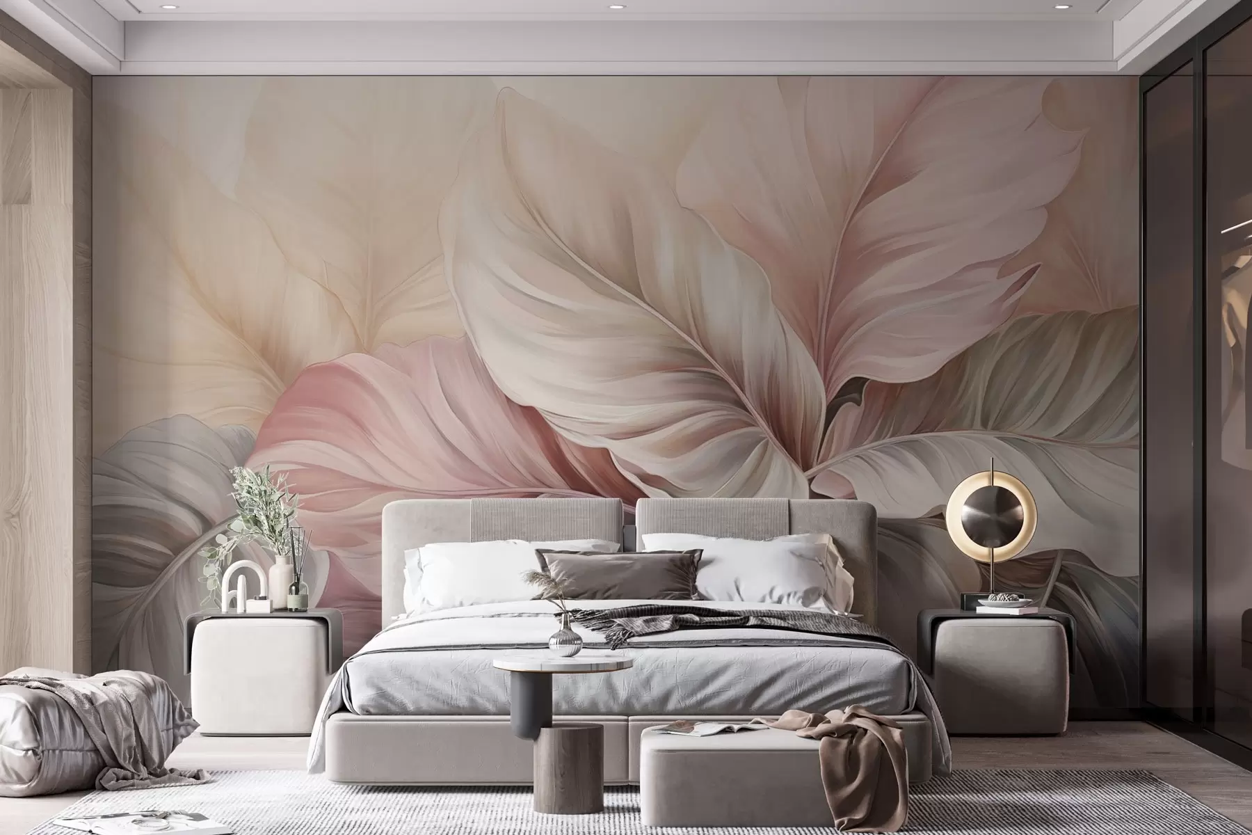 wall murals Tropical foliage with shimmering colors w03597