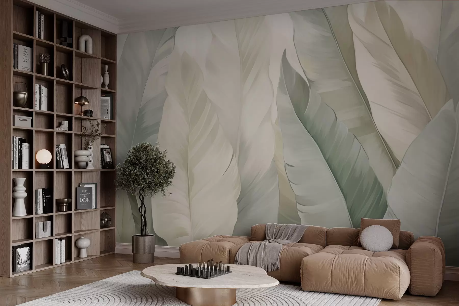 wall murals Green delicate tropical foliage w03598