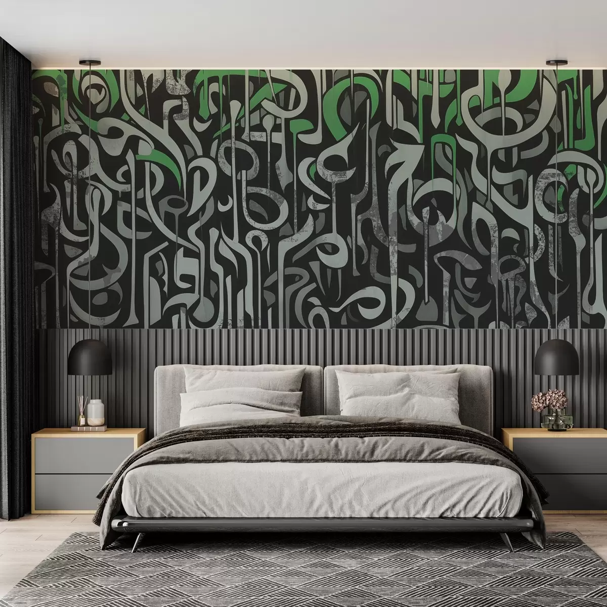wall murals Street art design with green and gray w03607v2
