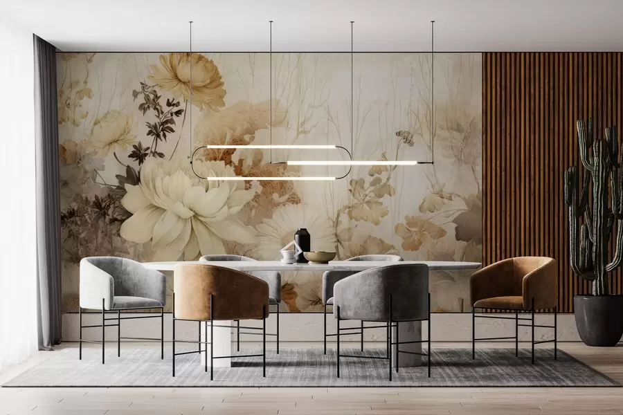 wall murals Vintage flowers on an old cracked wall w03654