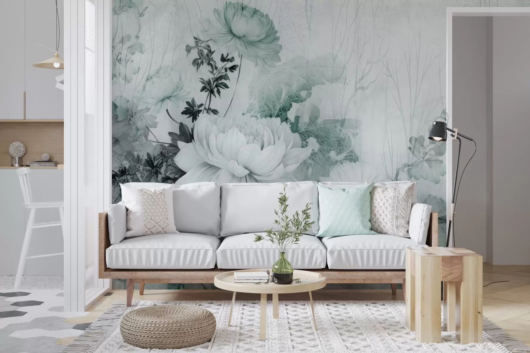 wall murals Vintage flowers on an old cracked wall w03654v2