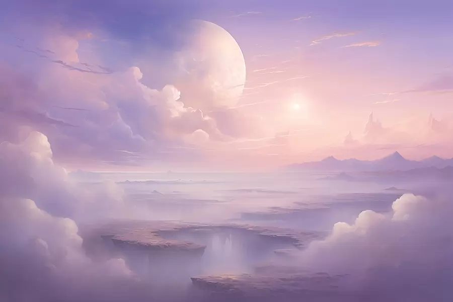 wall murals Magical purple-pink sky with the moon and clouds w08986