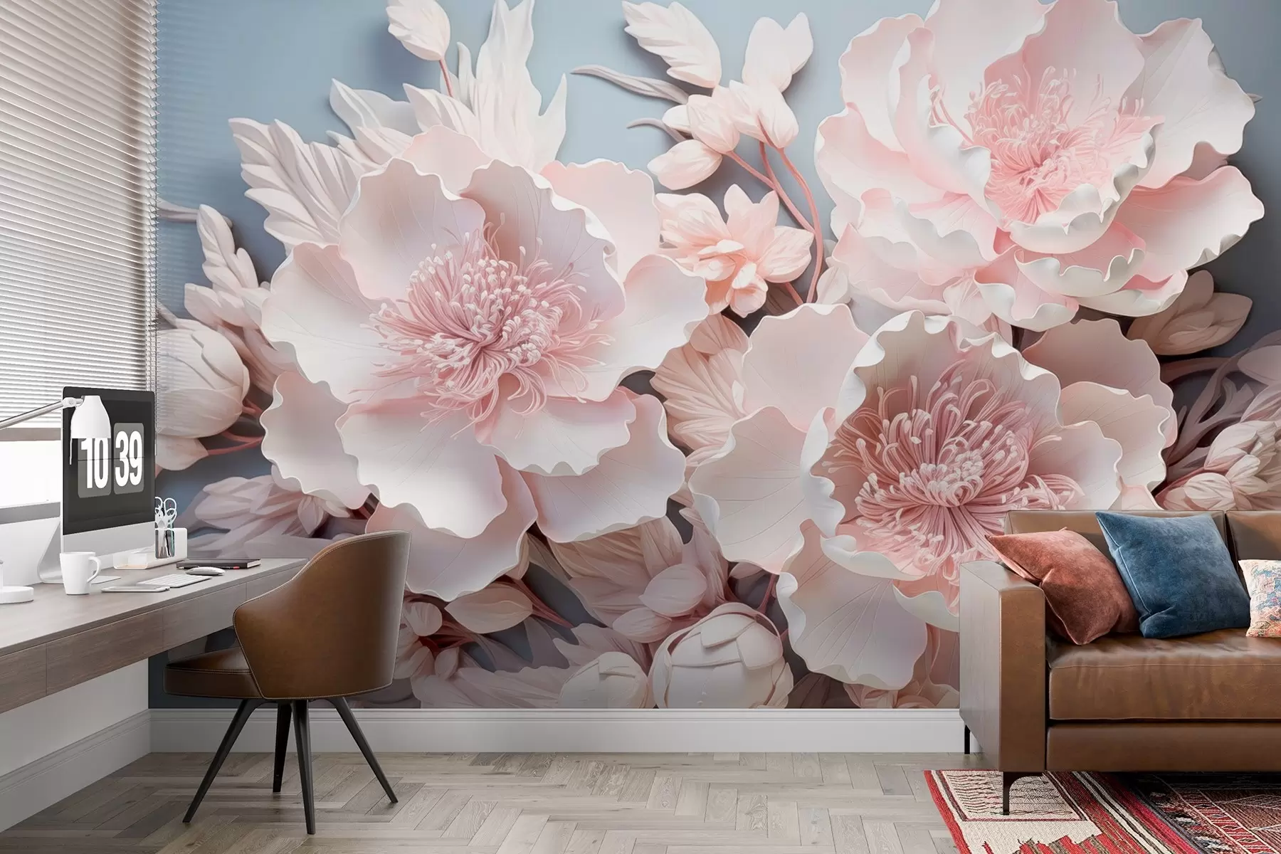 wall murals Voluminous pink flowers in delicate shades w08988