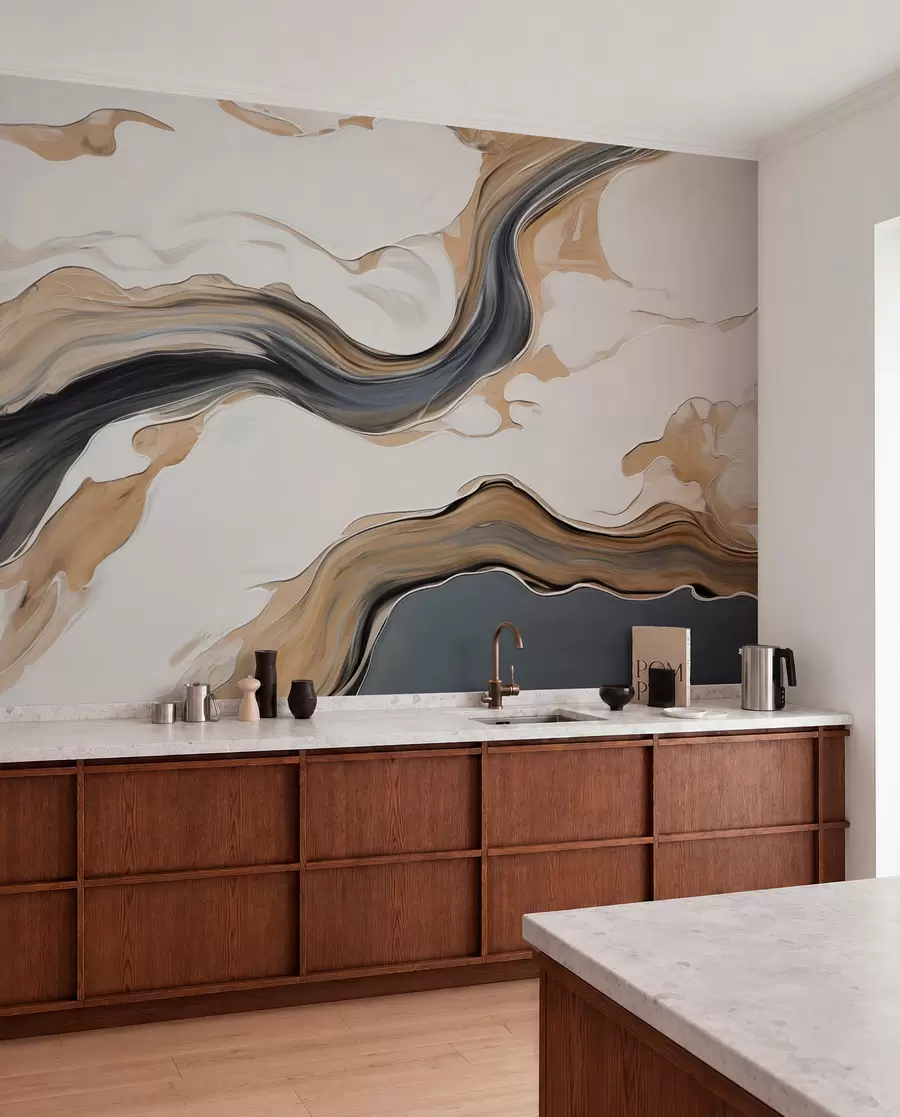 wall murals Brown-gray streaks in the form of waves w09001