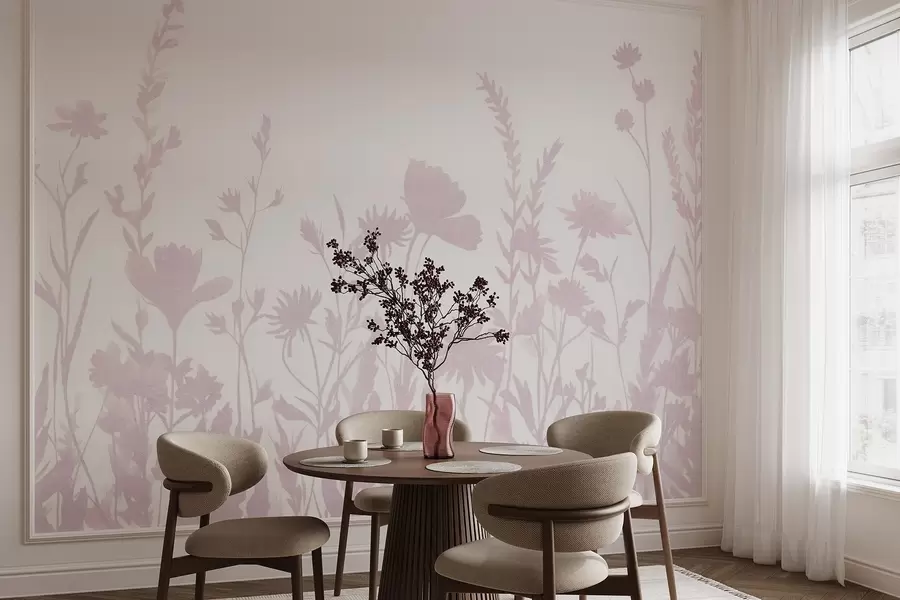 wall murals Summer meadow, rustic, flowers, pink color palette w03670v2