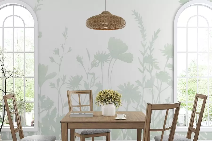 wall murals Summer meadow, rustic, flowers, green color palette w03670v3