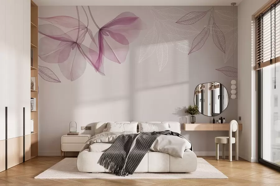 wall murals delicate translucent flowers and leaves in purple tones w03616v4