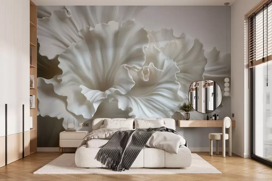 wall murals delicate white petals with intricate wavy edges w03620