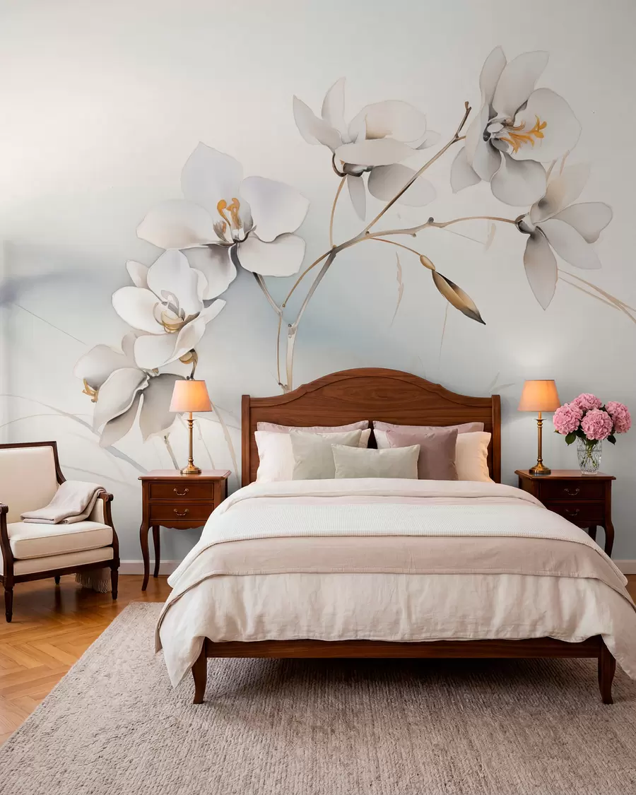 wall murals White orchid branch in watercolor style w09022
