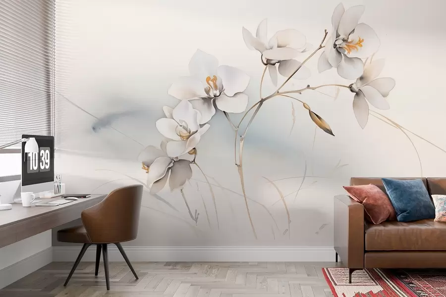 wall murals White orchid branch in watercolor style w09022